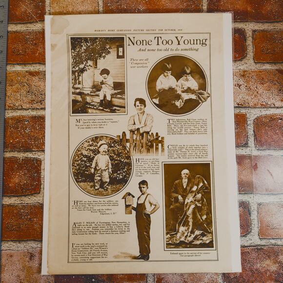 1918 "None Too Young - None Too Old" Original WWI‎ Sepia Tone Photo Article Page - Picture 16 of 16